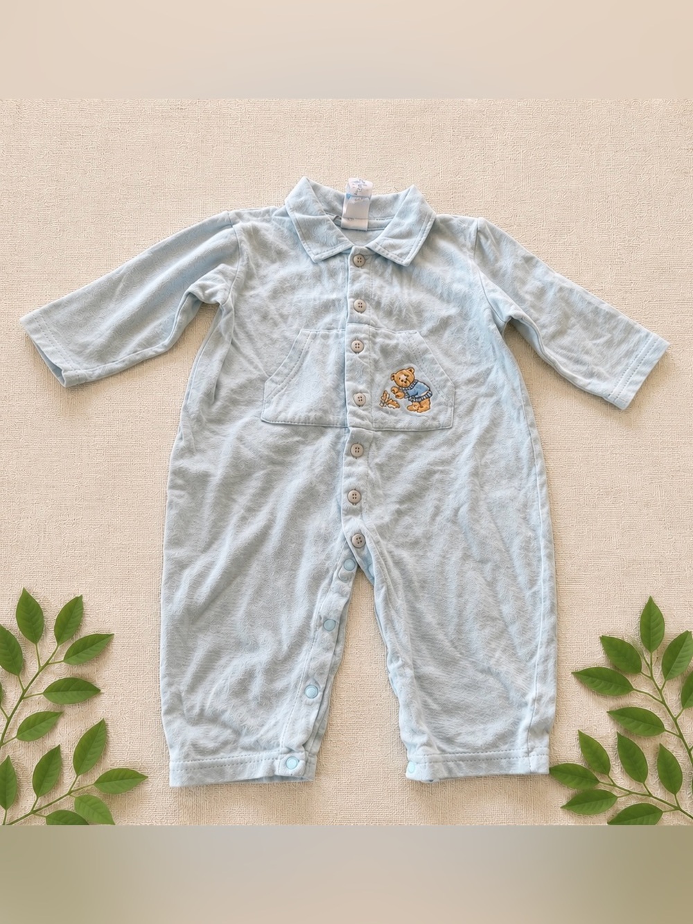Vintage Lullaby Club Baby Romper 18M Light Blue Cotton